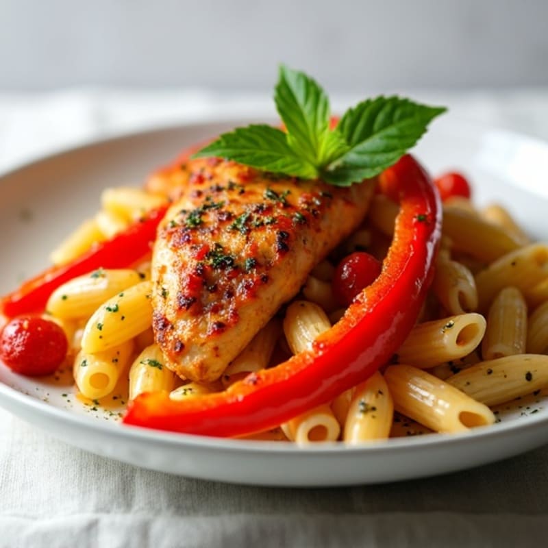Spicy Bell Pepper Chicken with Whole Wheat Pasta