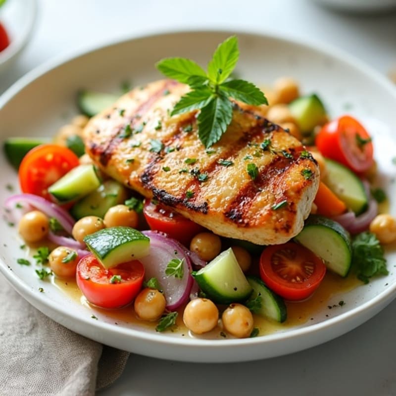 Lemon-Herb Grilled Chicken with Fresh Vegetable and Chickpea Salad