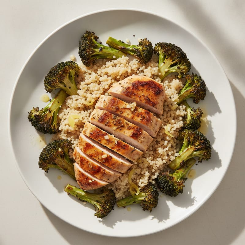 Grilled Chicken Breast with Quinoa and Roasted Broccoli