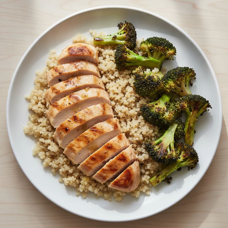 Grilled Chicken Breast with Quinoa and Roasted Broccoli