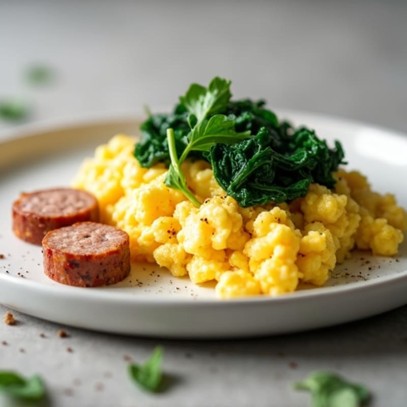 Egg White Scramble with Turkey Sausage and Sautéed Spinach