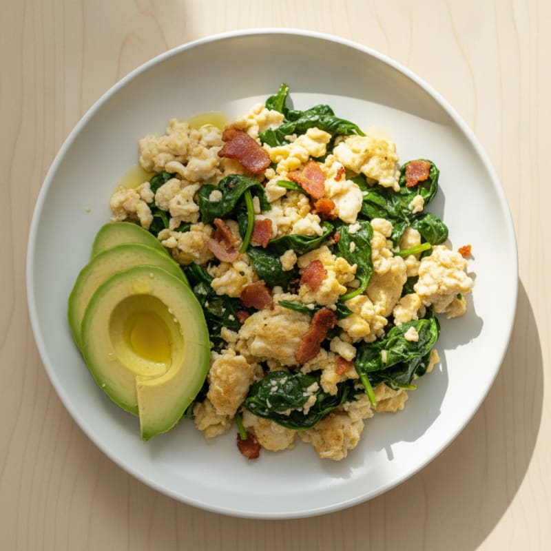 Crispy Turkey Bacon and Egg White Scramble with Spinach