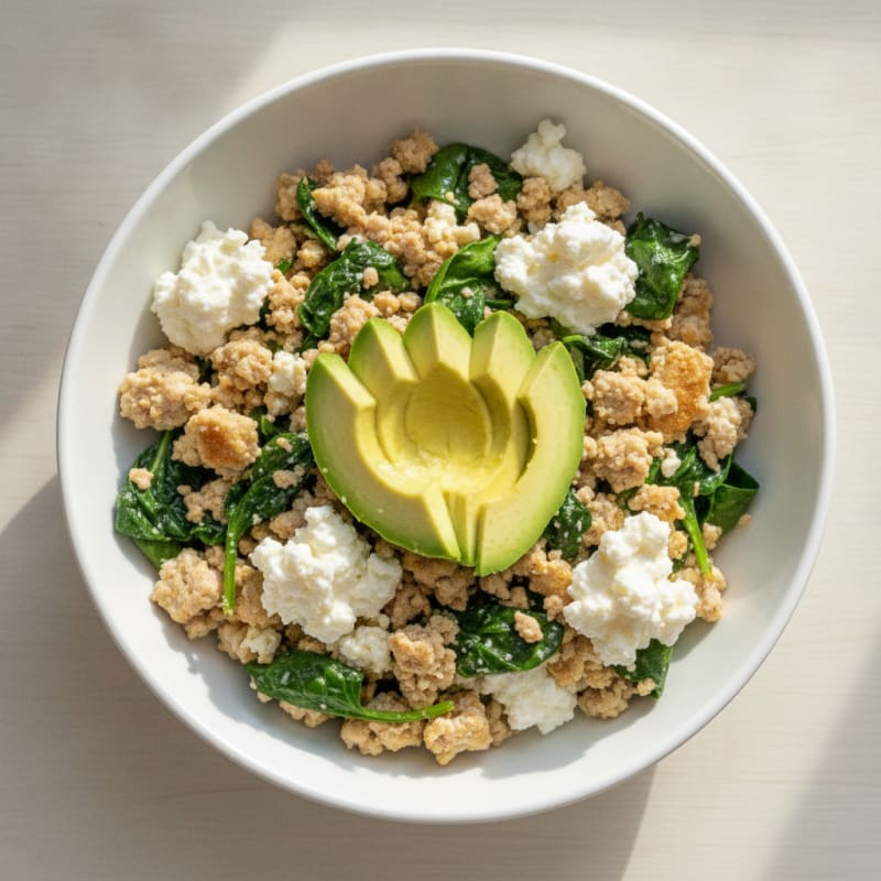 Egg White and Turkey Spinach Scramble with Cottage Cheese