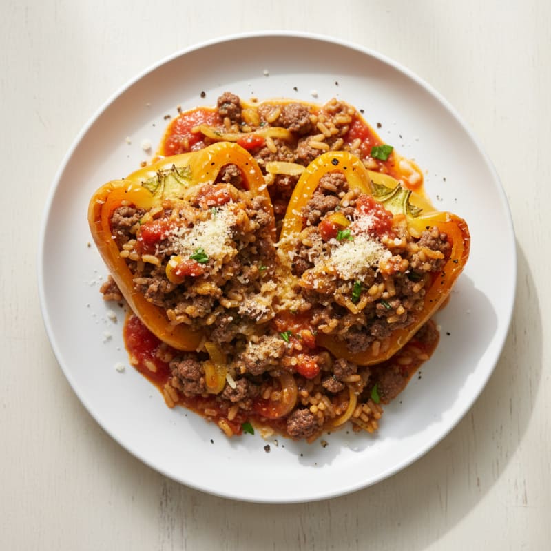 Golden Beef and Rice Stuffed Peppers