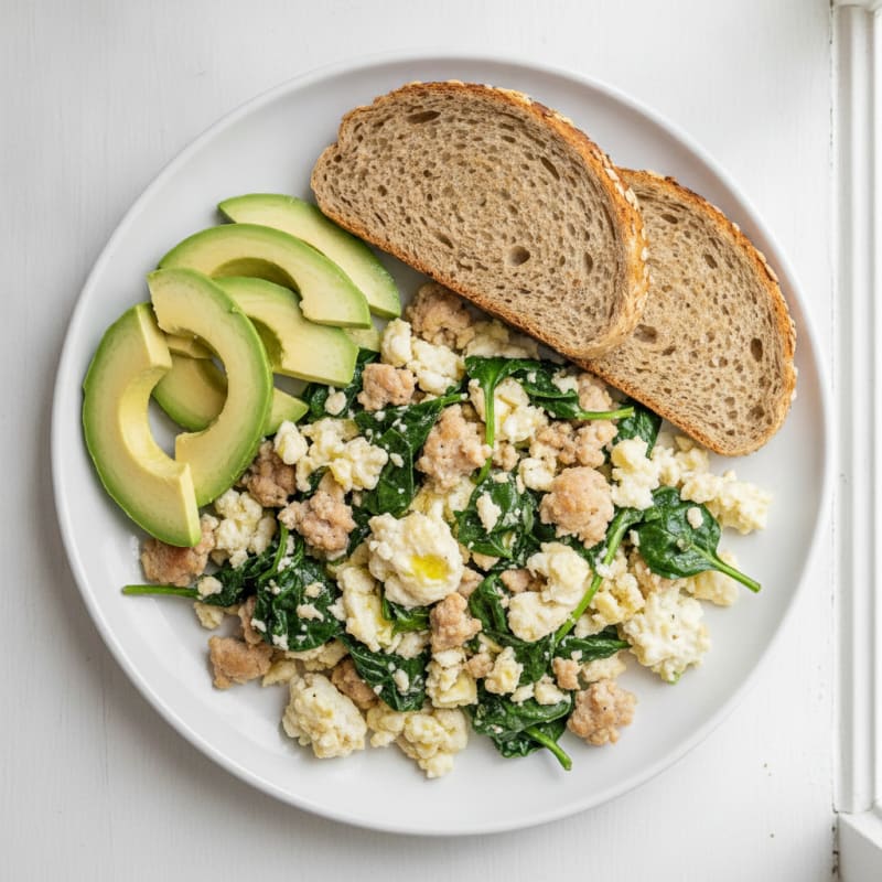 Egg White and Turkey Sausage Scramble with Spinach
