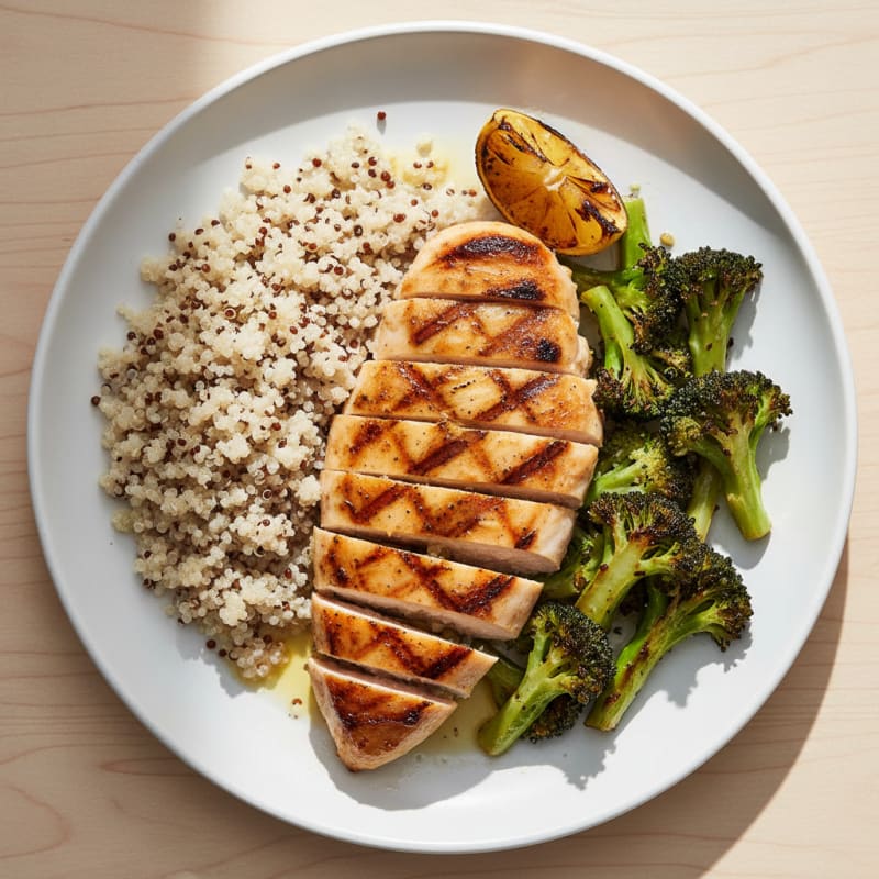 Grilled Chicken Breast with Quinoa and Roasted Broccoli
