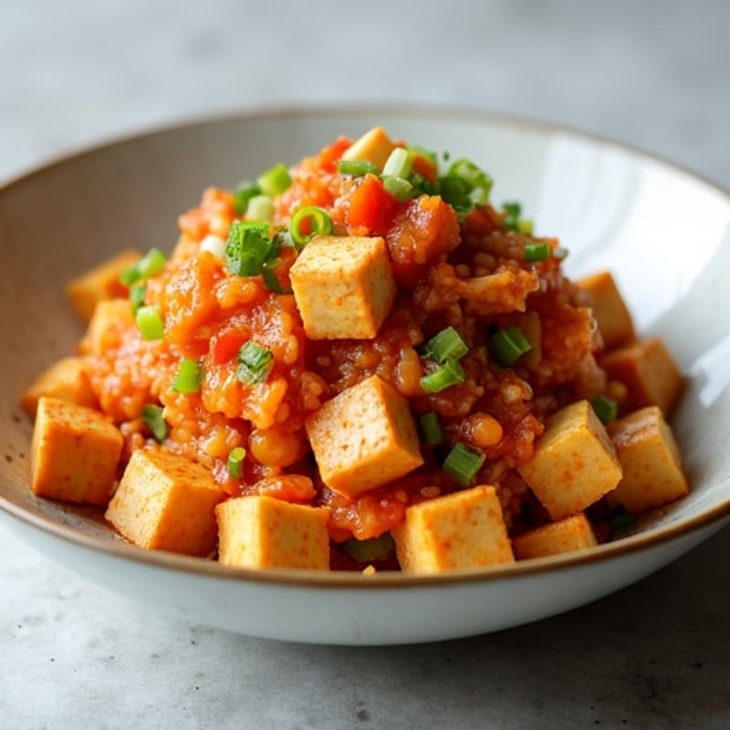 Spicy Fermented Napa Cabbage Kimchi with Crispy Tofu