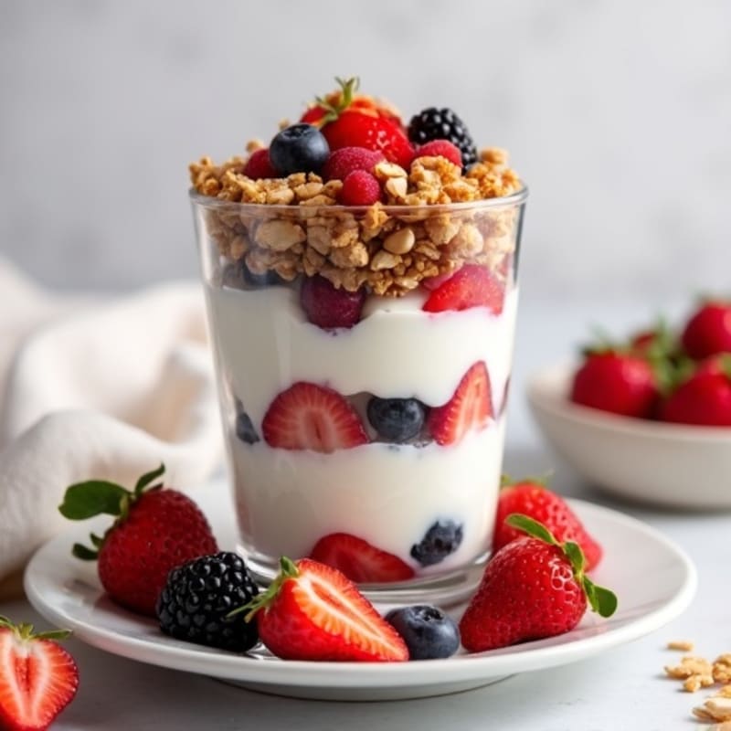 Greek Yogurt Parfait with Mixed Berries and Crunchy Almond Granola