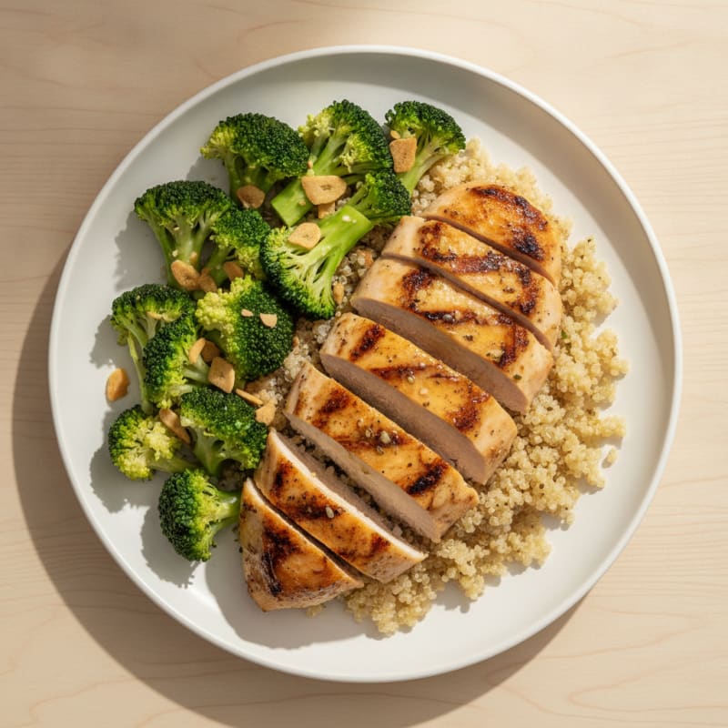 Grilled Chicken Breast with Quinoa and Steamed Broccoli