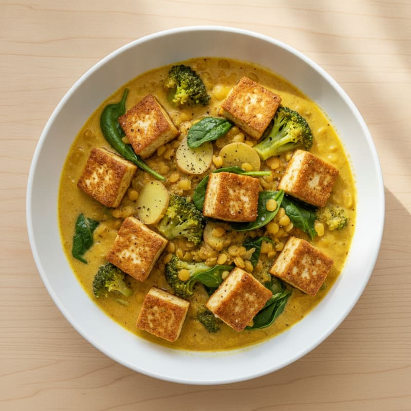 One-Pot Yellow Lentil Tofu Curry Bowls