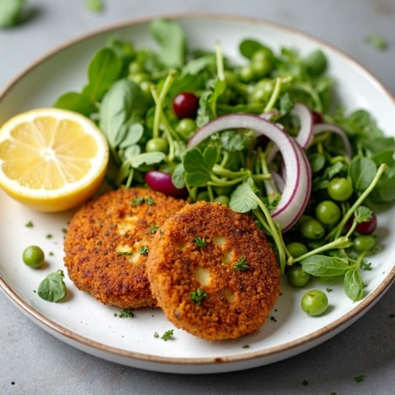 Crispy Baked Falafel with Creamy Lemon Tahini and Fresh Herb Salad