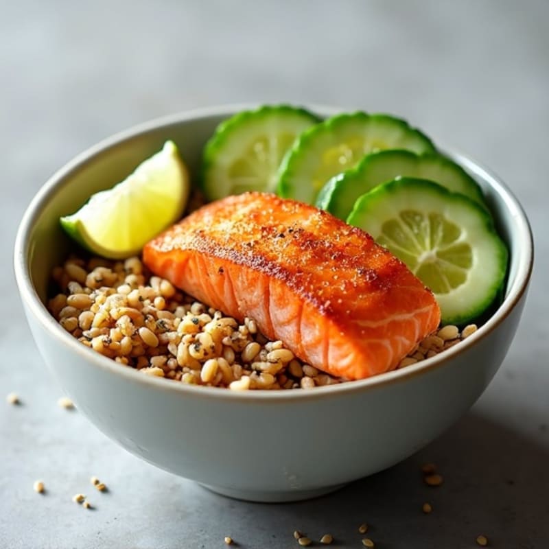Crispy Salmon with Fresh Avocado and Sesame Brown Rice Bowl
