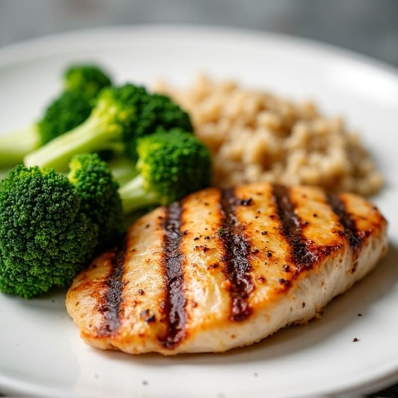 Grilled Chicken Breast with Steamed Broccoli and Quinoa
