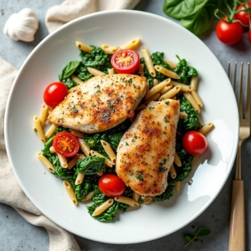 Herb-Roasted Chicken and Spinach Pasta