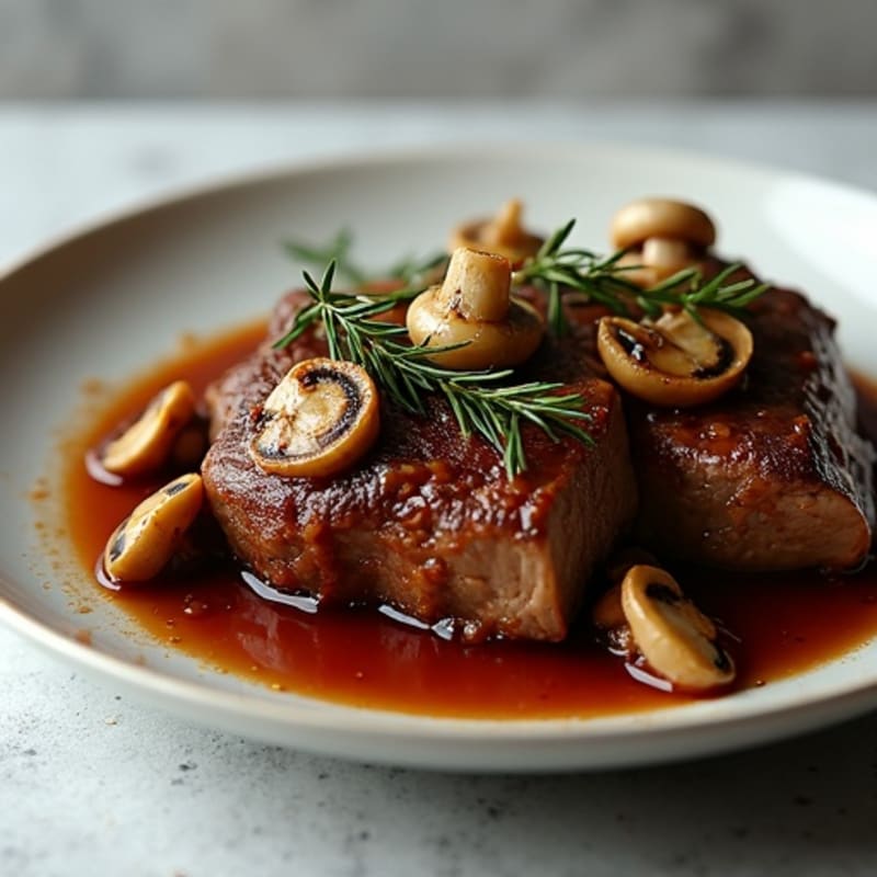 Herb-Braised Beef with Red Wine Mushroom Sauce