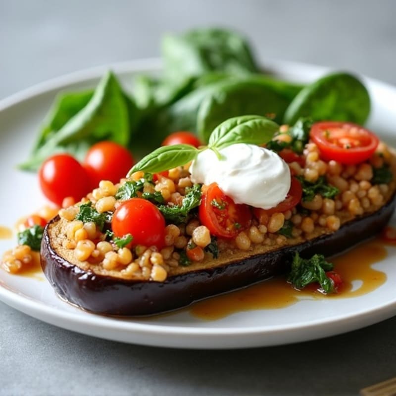 Roasted Eggplant with Creamy Lentil and Vegetable Stuffing