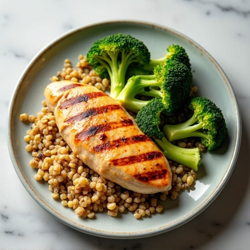 Grilled Chicken Breast with Quinoa and Roasted Broccoli
