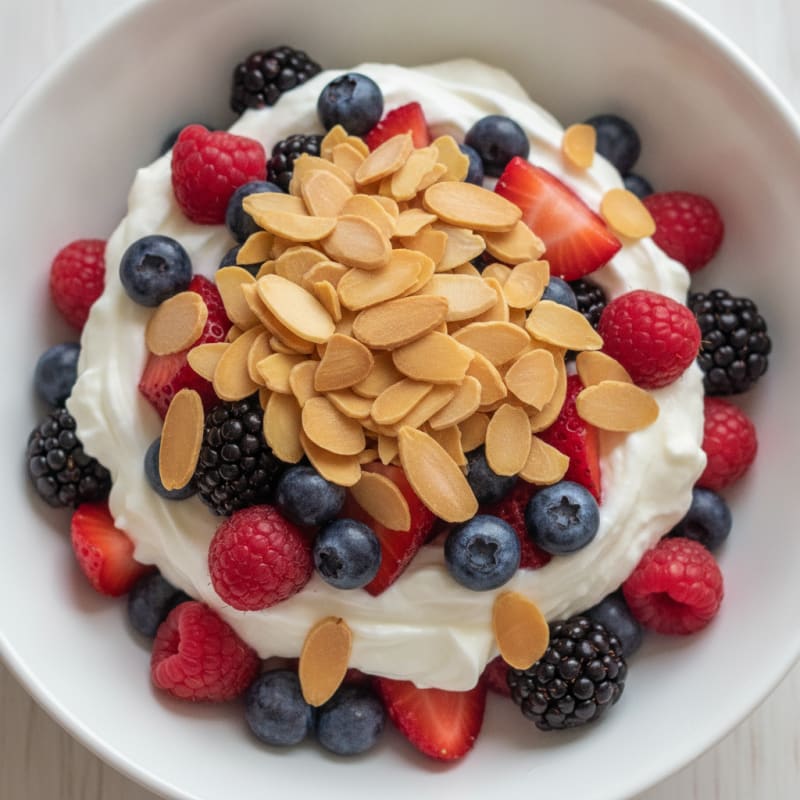 Greek Yogurt Protein Parfait with Mixed Berries and Almonds