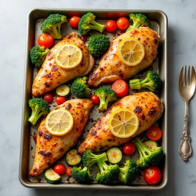 Sheet Pan Lemon-Garlic Chopped Chicken and Roasted Vegetables