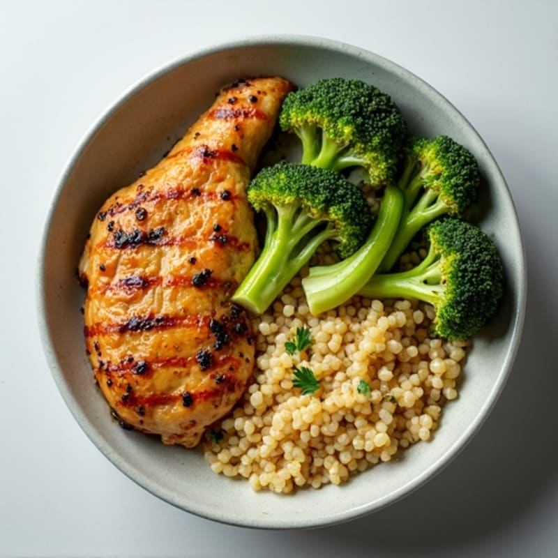 Grilled Chicken and Quinoa Power Bowl with Roasted Broccoli