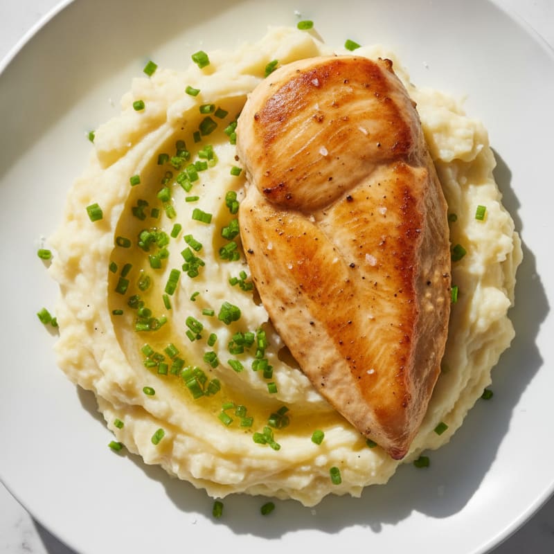 Buttery Garlic Mashed Potatoes with Pan-Seared Chicken