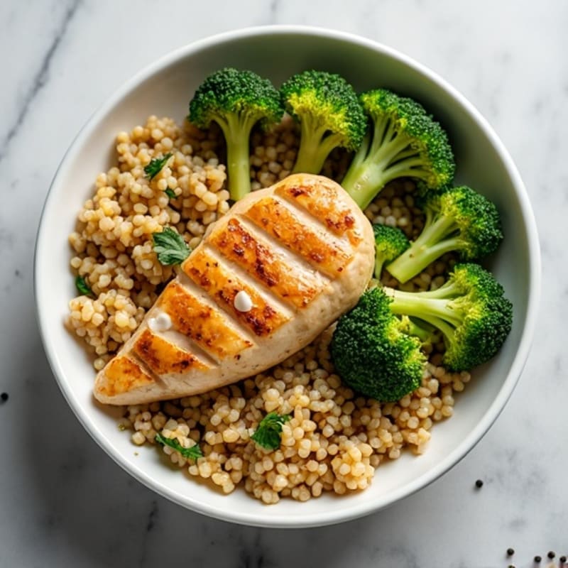 Grilled Chicken Breast and Quinoa Bowl with Roasted Broccoli