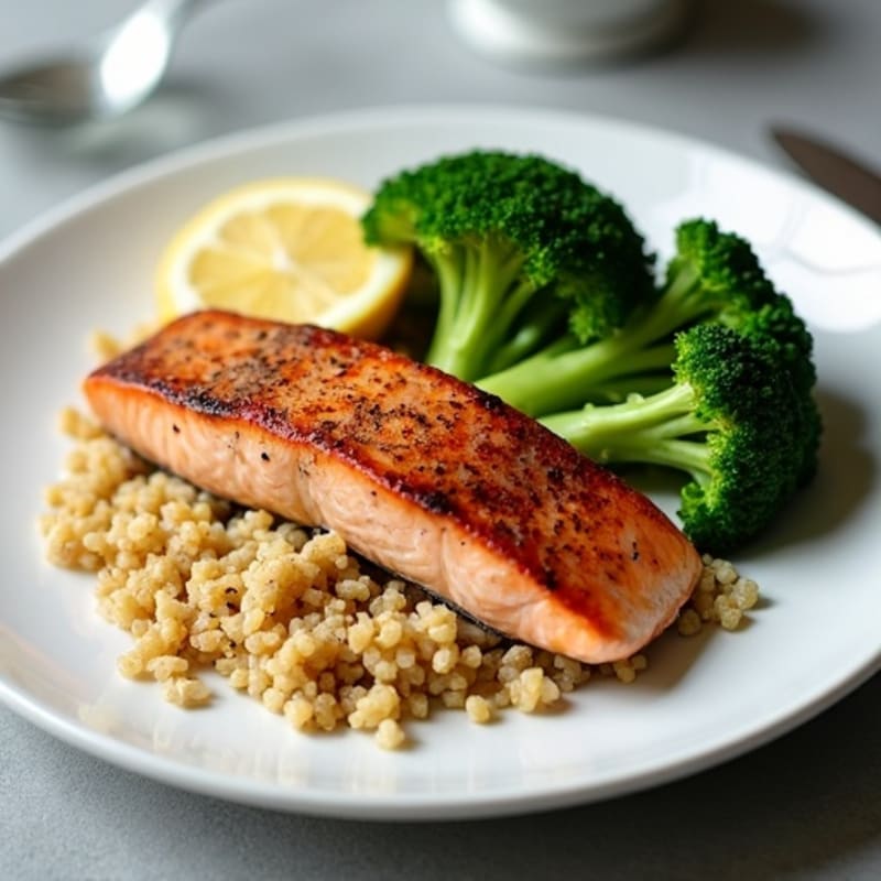 Seared Salmon Fillet with Steamed Broccoli and Quinoa