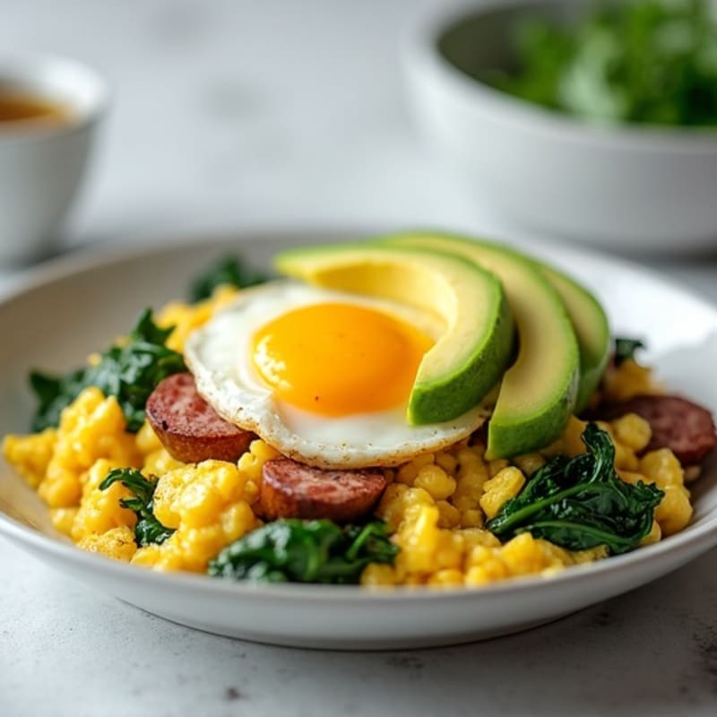 Egg White Scramble with Turkey Sausage and Spinach