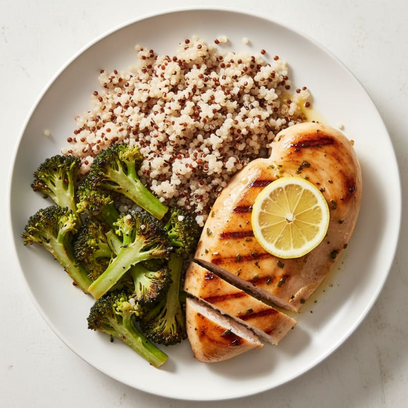Grilled Chicken Breast with Quinoa and Roasted Broccoli