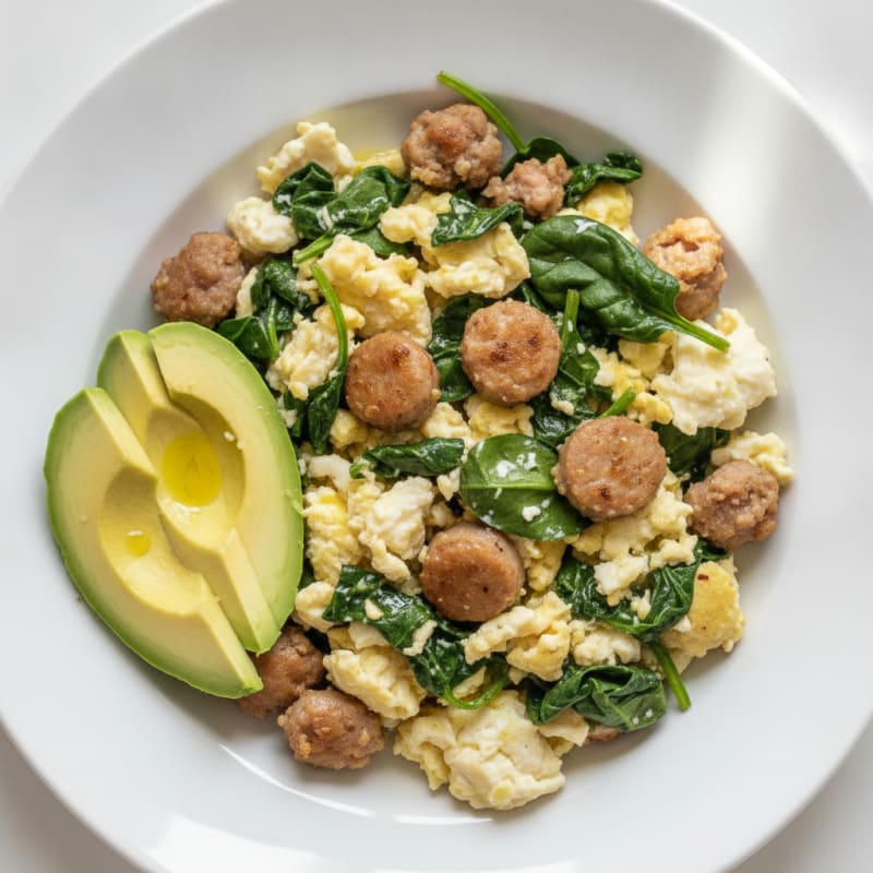 Egg White and Turkey Sausage Scramble with Spinach