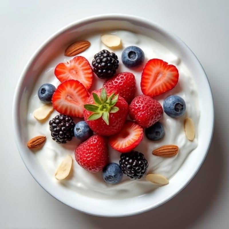 Creamy Greek Yogurt with Fresh Berries and Crunchy Almonds