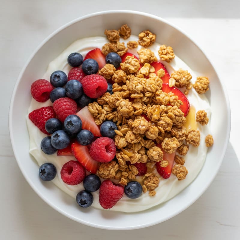 Greek Yogurt Parfait with Mixed Berries and Protein Granola