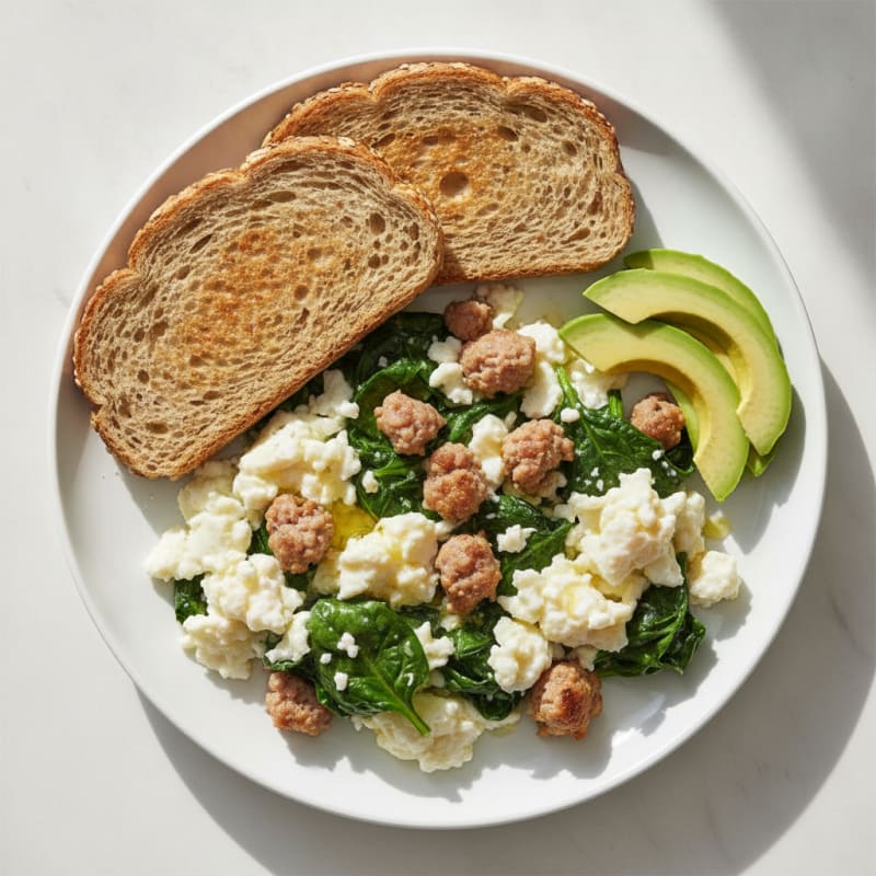 Scrambled Egg Whites with Turkey Sausage and Spinach