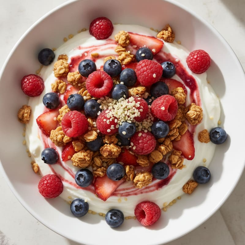Creamy Greek Yogurt Parfait with Protein Granola and Mixed Berries