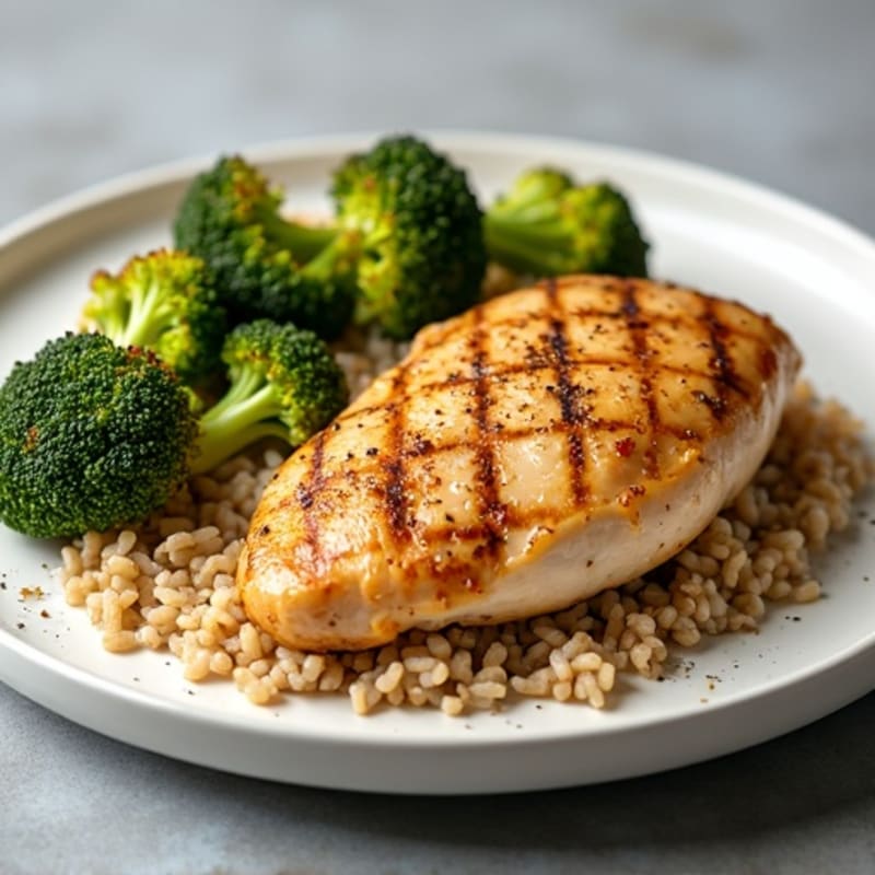 Grilled Chicken Breast with Roasted Broccoli and Brown Rice