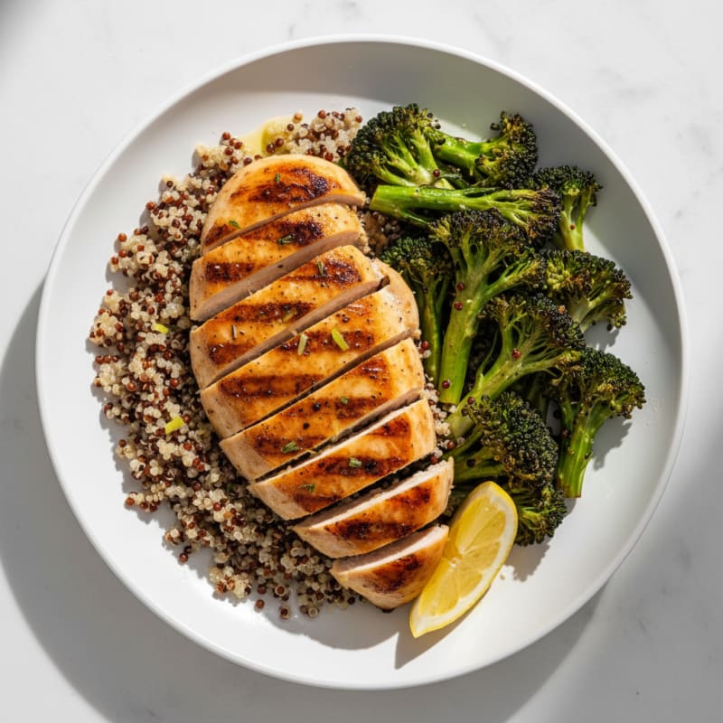 Grilled Chicken Breast with Quinoa and Roasted Broccoli