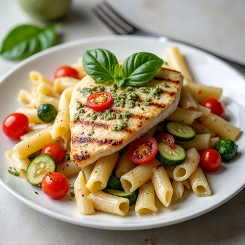 Creamy Chicken Pesto Pasta with Roasted Vegetables