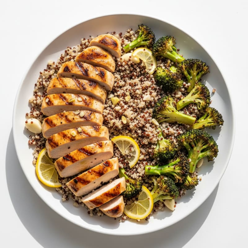 Grilled Chicken Breast with Quinoa and Roasted Broccoli