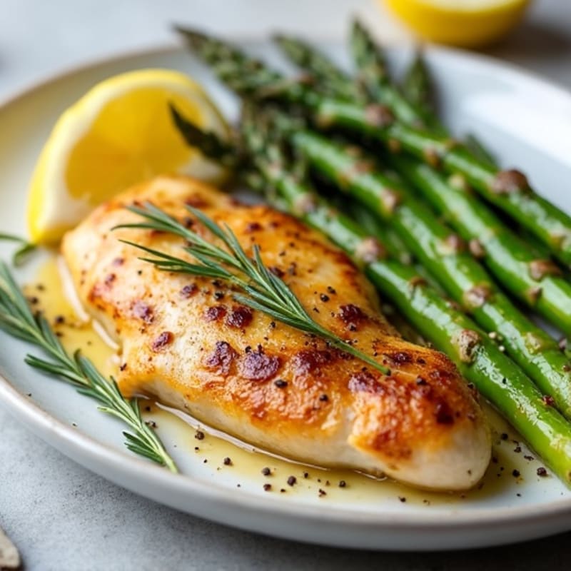 Lemon Herb Roasted Chicken with Crispy Roasted Asparagus