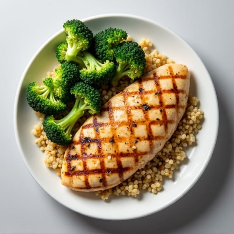 Grilled Chicken Breast with Quinoa and Roasted Broccoli