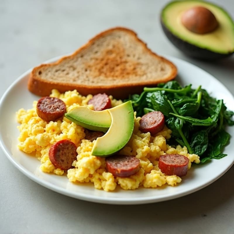 Egg White Scramble with Turkey Sausage and Spinach