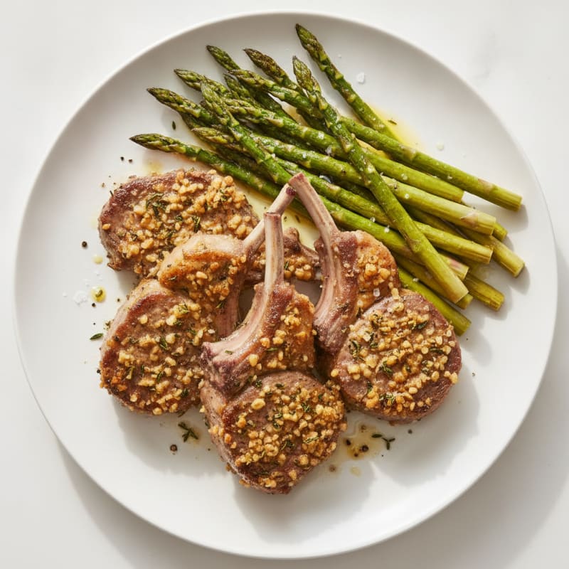 Garlic Herb Lamb Chops with Roasted Asparagus