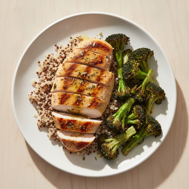 Grilled Chicken Breast with Quinoa and Roasted Broccoli