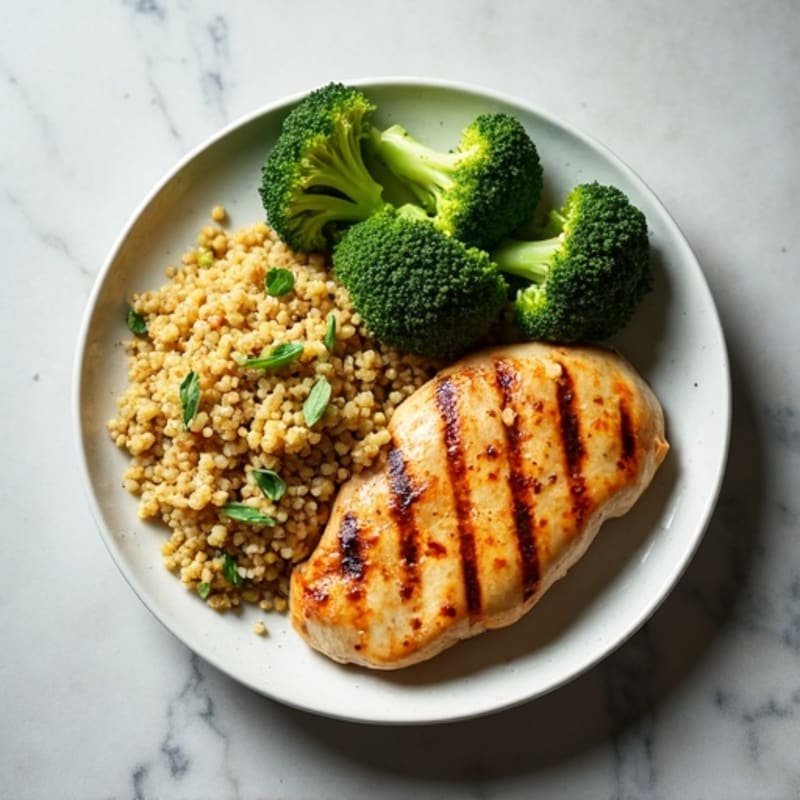 Grilled Chicken Breast with Roasted Broccoli and Quinoa