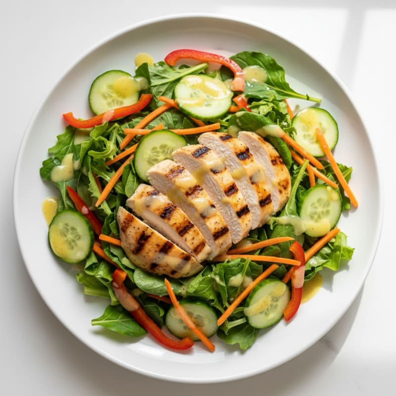 Grilled Chicken Salad with Crunchy Veggies and Lemon Vinaigrette