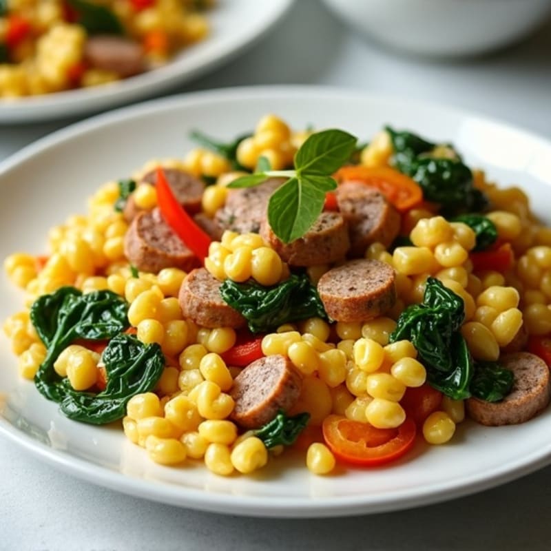 Egg White and Turkey Sausage Scramble with Spinach and Bell Peppers