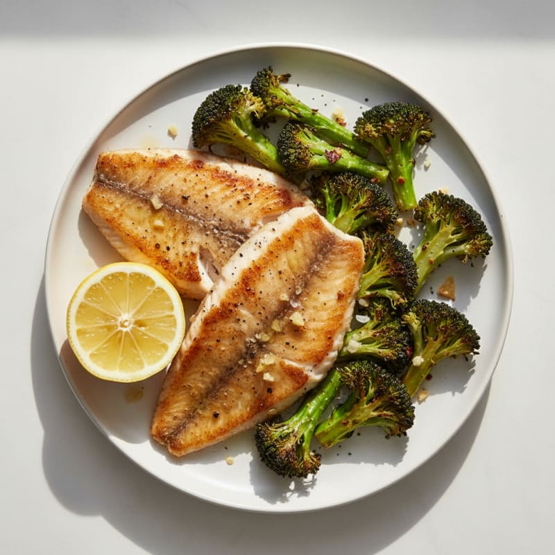 Seared Tilapia with Roasted Broccoli and Lemon