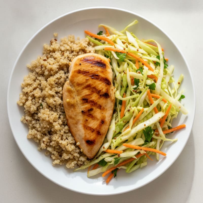 Grilled Chicken Breast with Crunchy Cabbage Slaw and Quinoa