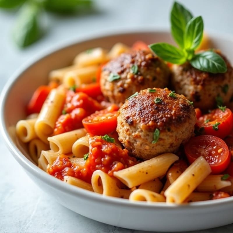 Hearty Whole Wheat Pasta with Lean Turkey Meatballs and Fresh Marinara