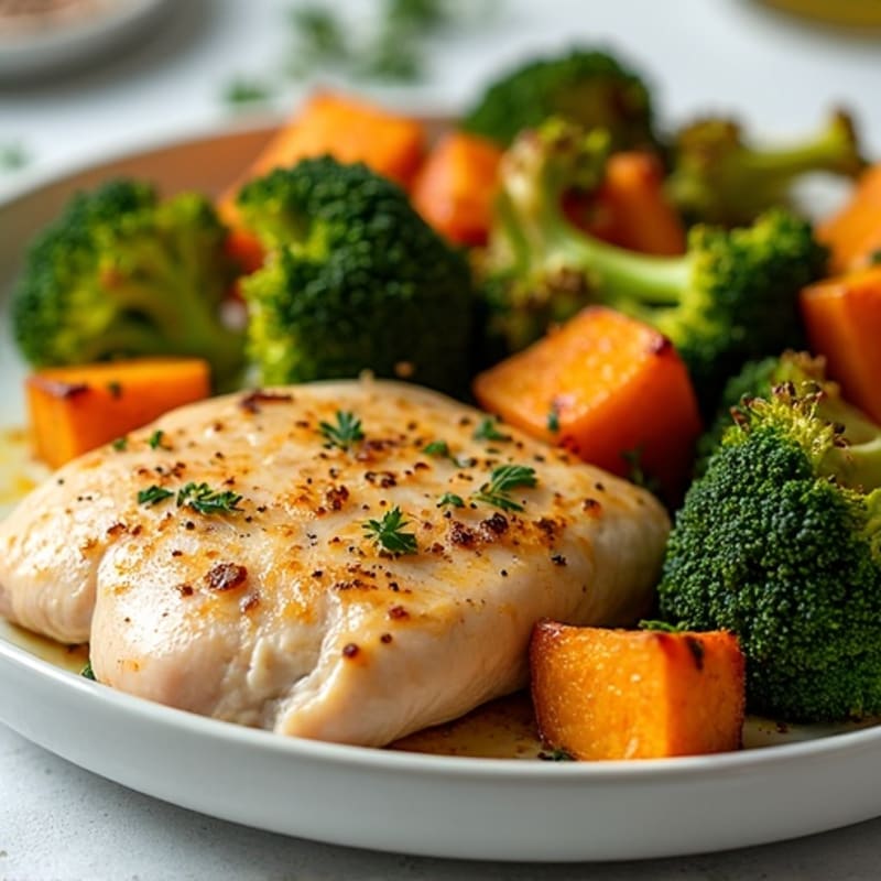 Sheet Pan Lemon Herb Chicken with Crispy Roasted Broccoli and Sweet Potatoes